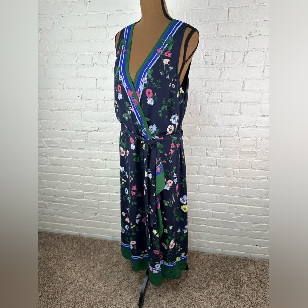 Ann Taylor Floral Midi Dress - Navy and Green